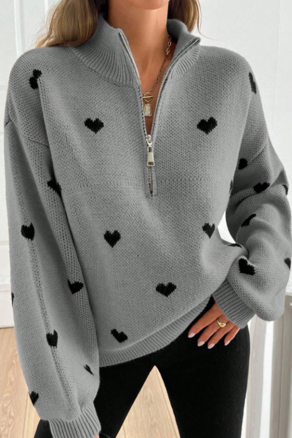Cassia | Heart Half-Zip Sweater