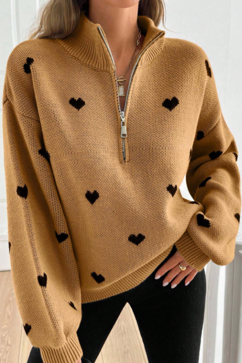 Cassia | Heart Half-Zip Sweater