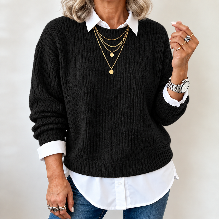Laluna | Sweater With Shirt Collar And Patchwork Design