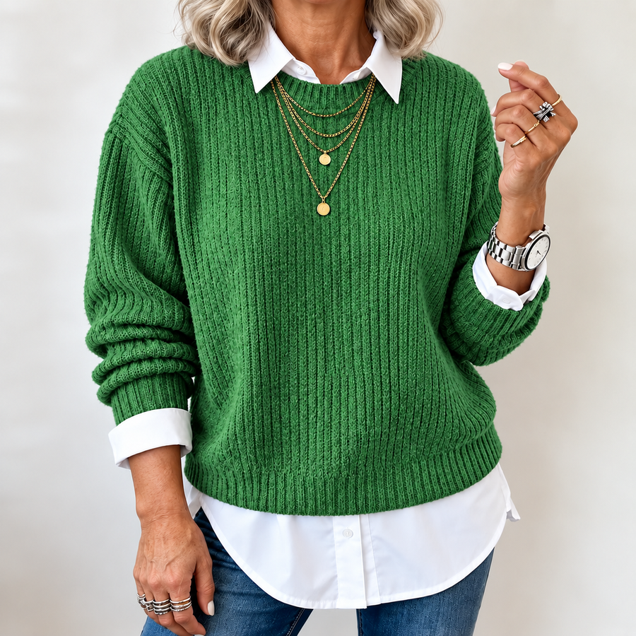 Laluna | Sweater With Shirt Collar And Patchwork Design