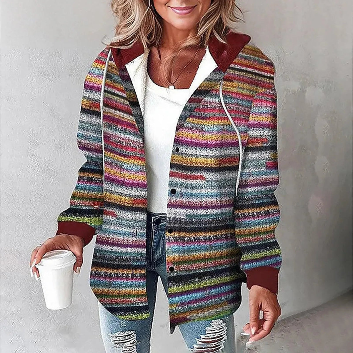 Hooded Plaid Shirt Jacket Carol