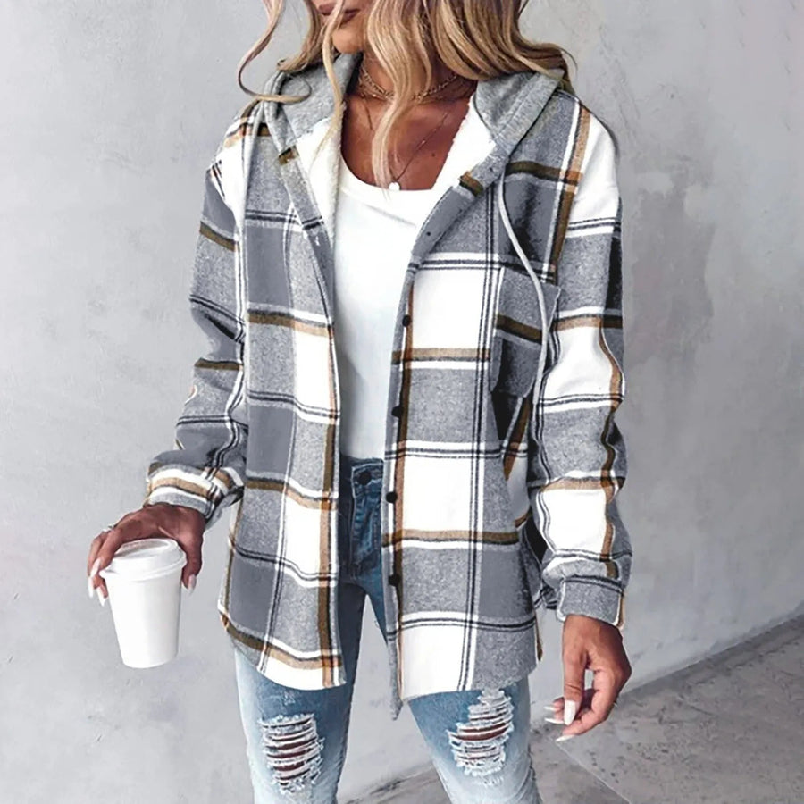 Hooded Plaid Shirt Jacket Carol