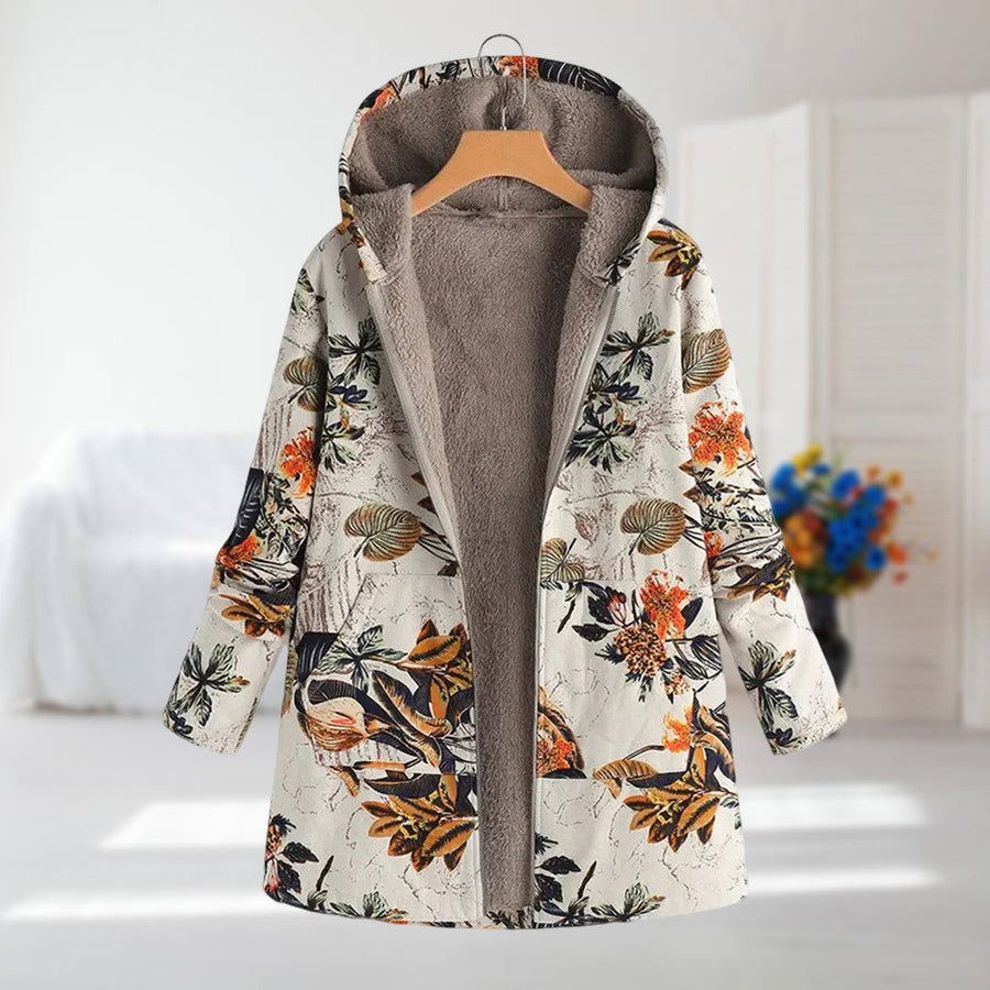 Clara | Floral Fleece-Lined Hooded Coat