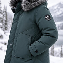 Arctic Shield Parka in green, pocket, cuff and sleeve badge