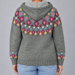 Ingrid Nordic Fair Isle hooded sweater in grey, back view