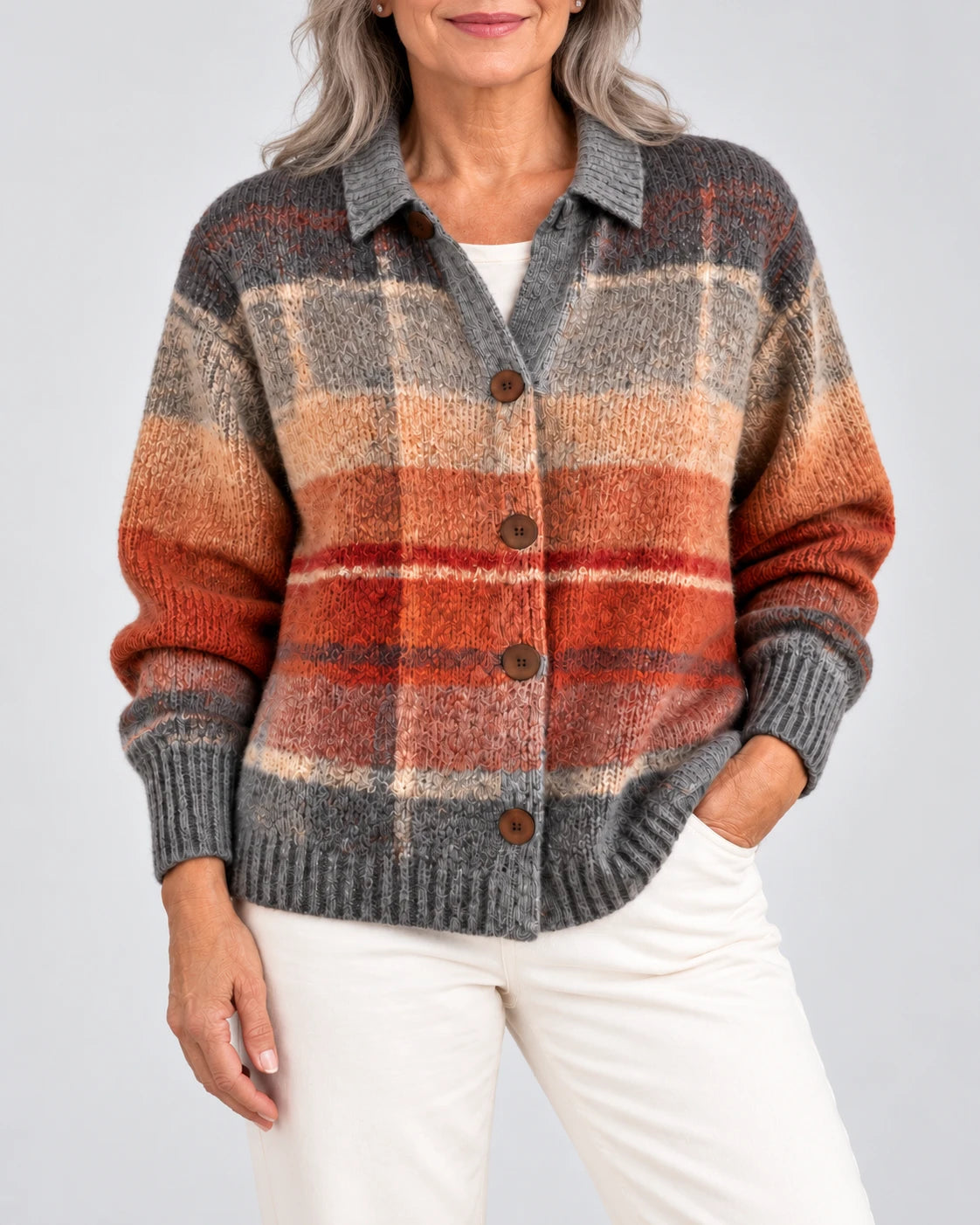 Josephine Autumn Ombre Plaid Cardigan, front view