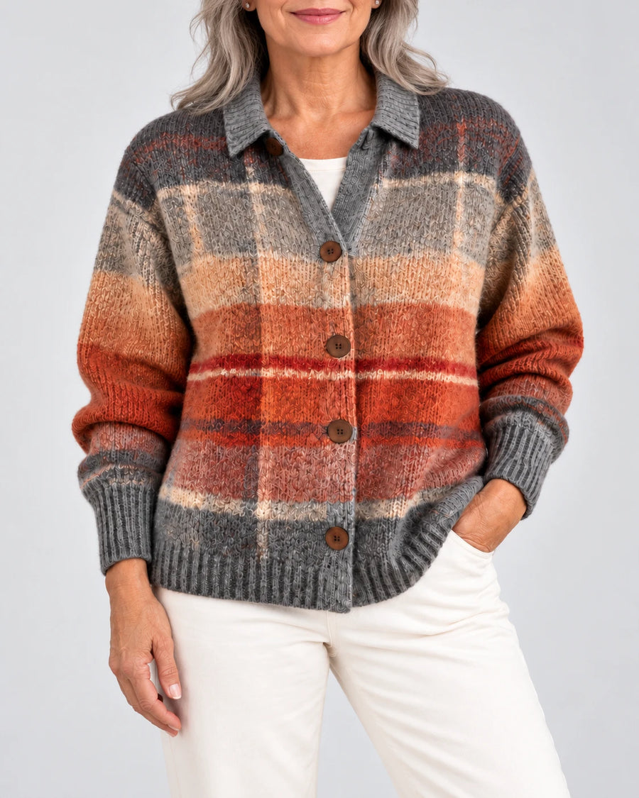 Josephine Autumn Ombre Plaid Cardigan, front view