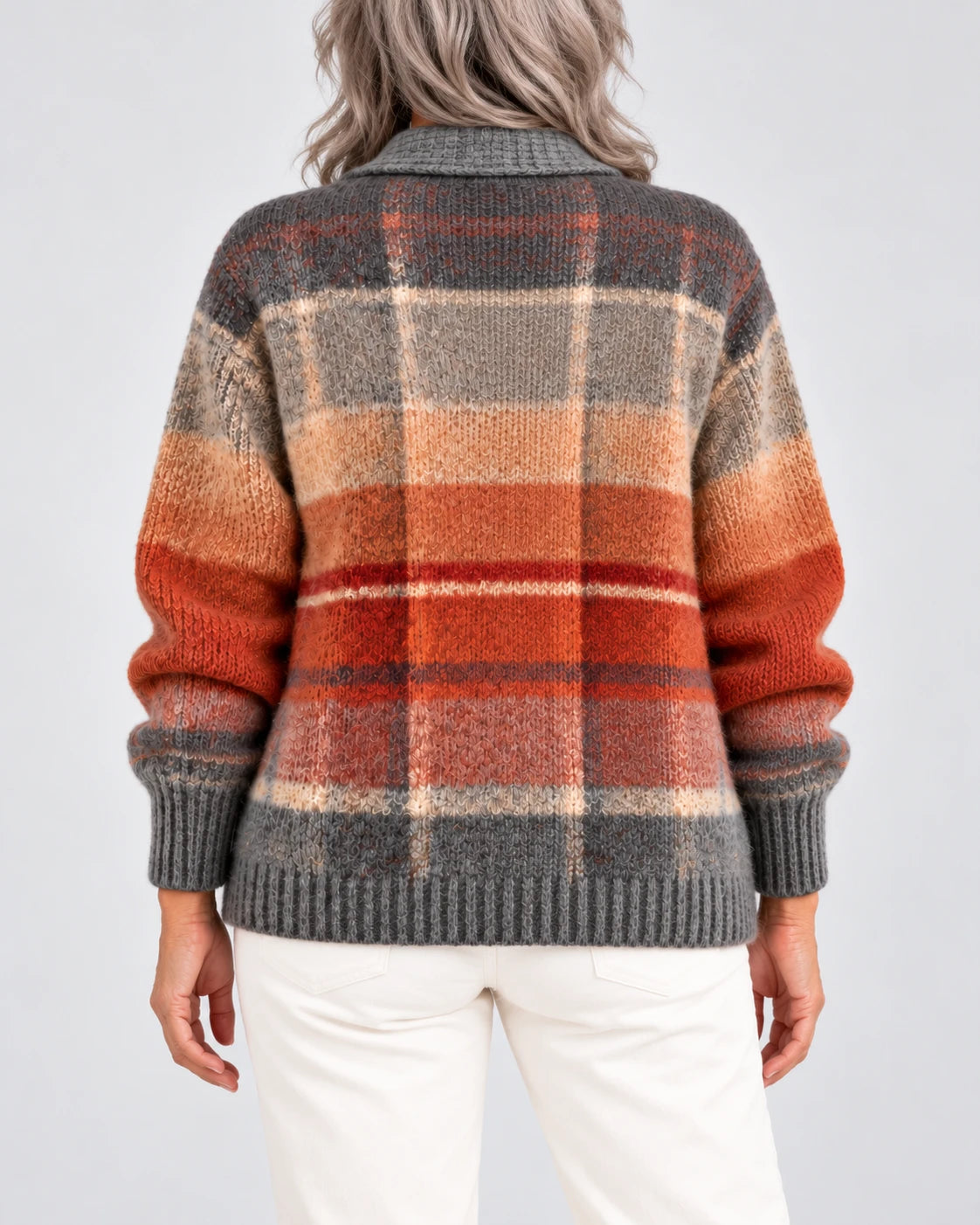 Josephine Autumn Ombre Plaid Cardigan, back view