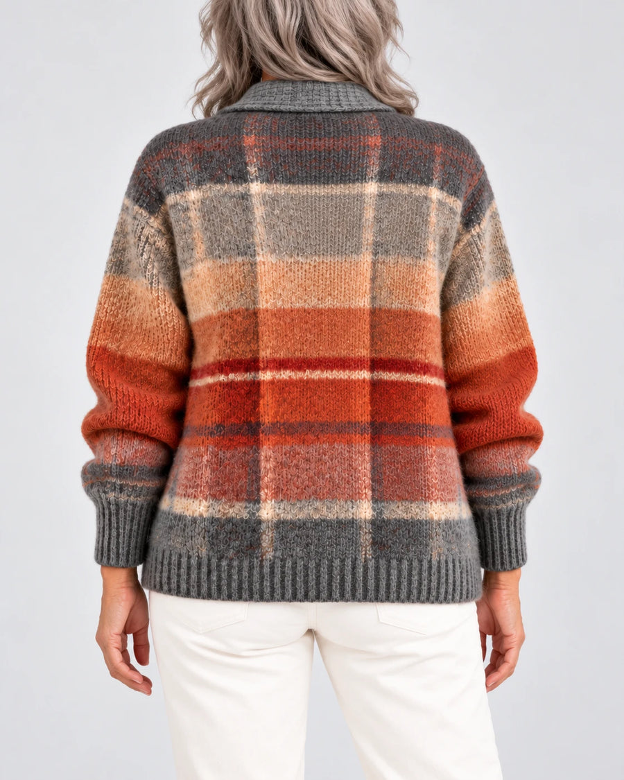 Josephine Autumn Ombre Plaid Cardigan, back view