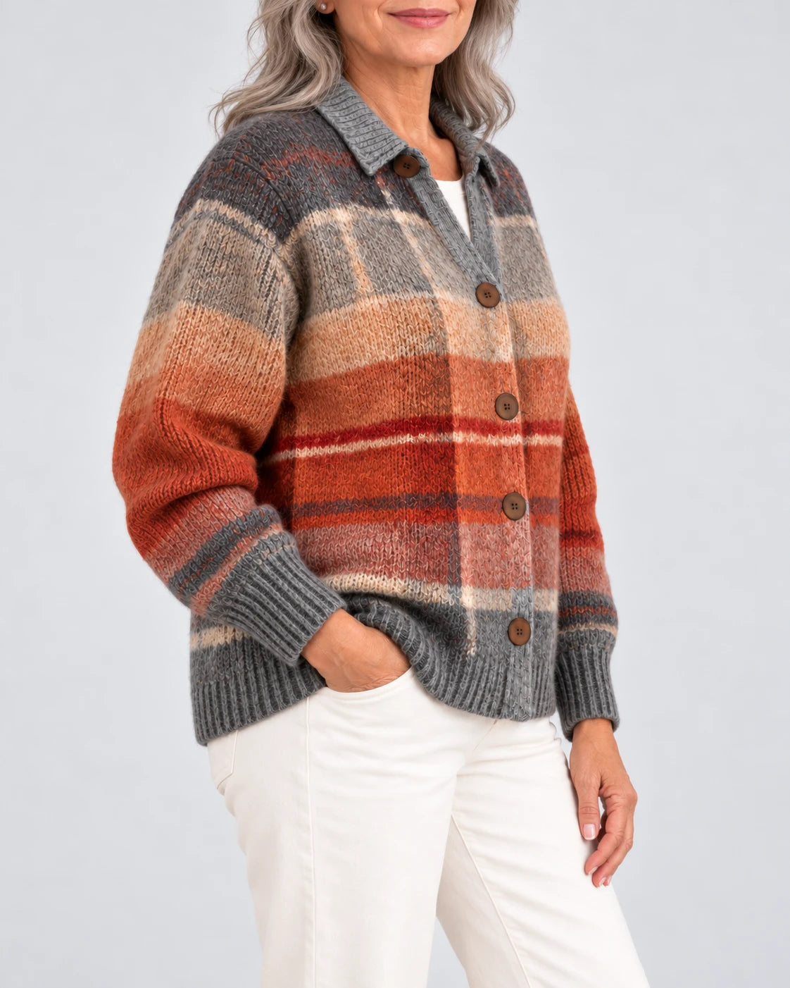 Josephine Autumn Ombre Plaid Cardigan, side view