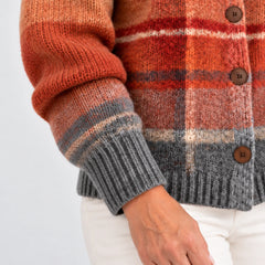 Josephine Autumn Ombre Plaid Cardigan, sleeve and ribbed cuff close-up