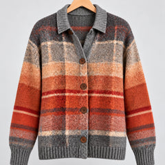 Josephine Autumn Ombre Plaid Cardigan on a wooden hanger