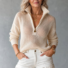 Monica Half-Zipper Sweater in beige, front