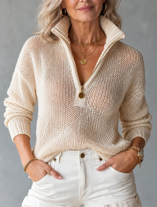 Monica Half-Zipper Sweater in beige, front