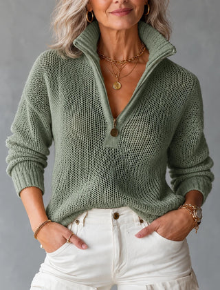 Monica Half-Zipper Sweater in green, front