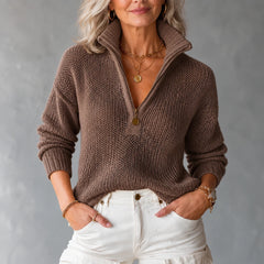 Monica Half-Zipper Sweater in brown, front