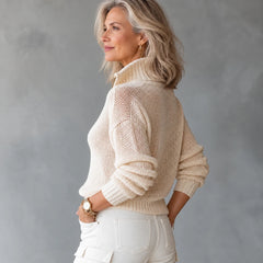 Monica Half-Zipper Sweater in beige, side view