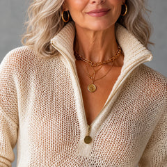 Monica Half-Zipper Sweater, half-zip collar detail