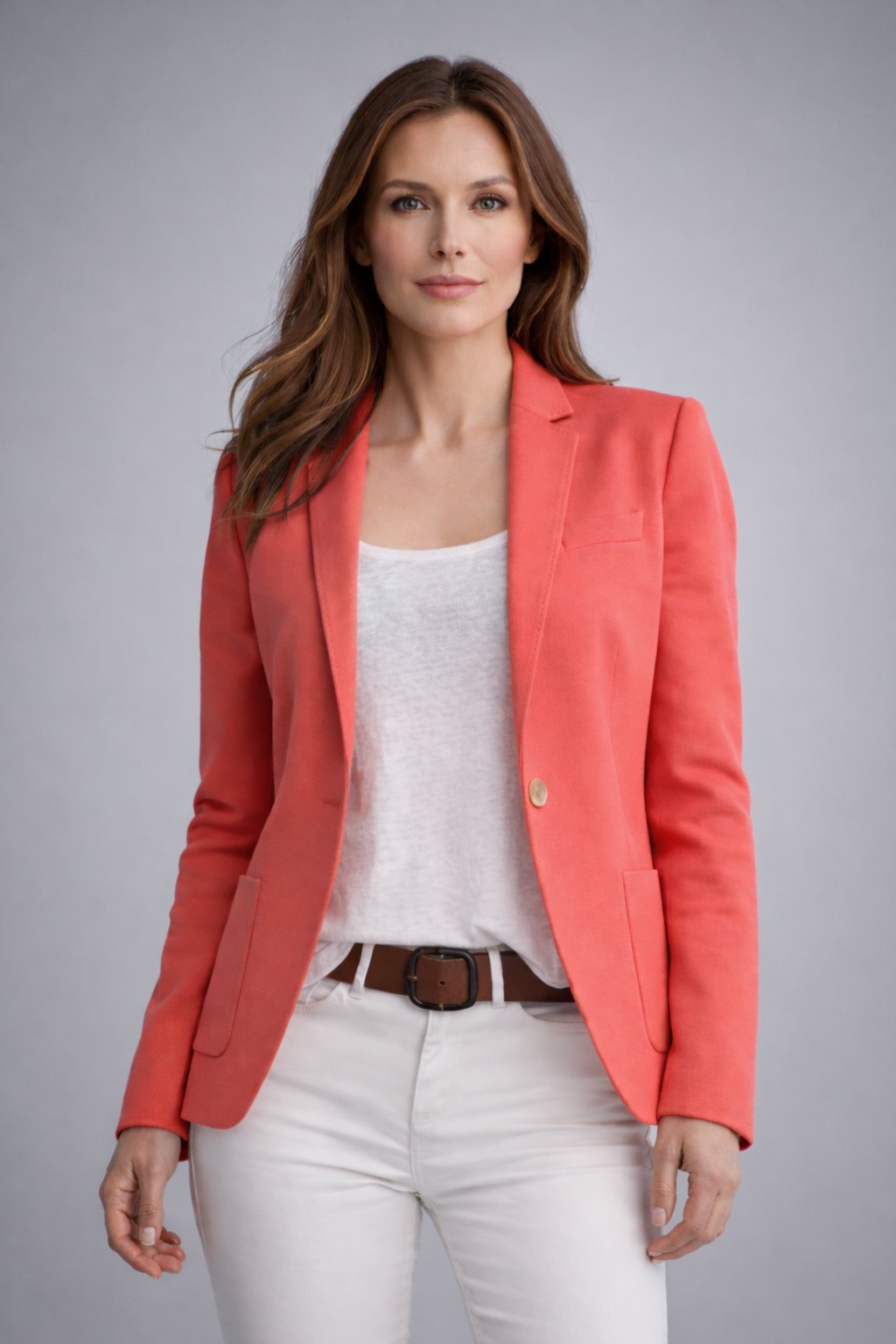 Slim Single Button Blazer with Notched Lapels and Long Sleeves