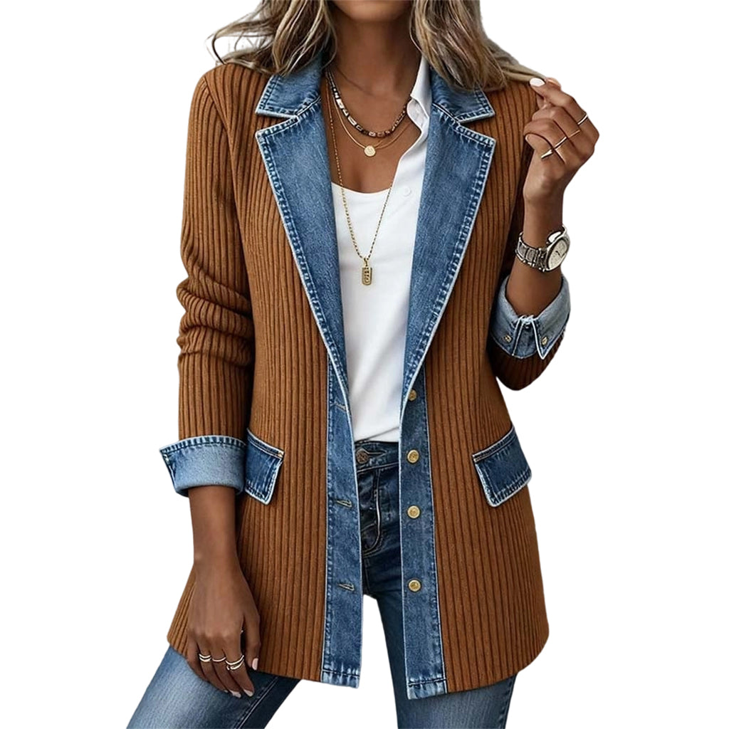 Beatrice | Denim Trim Ribbed Knit Jacket