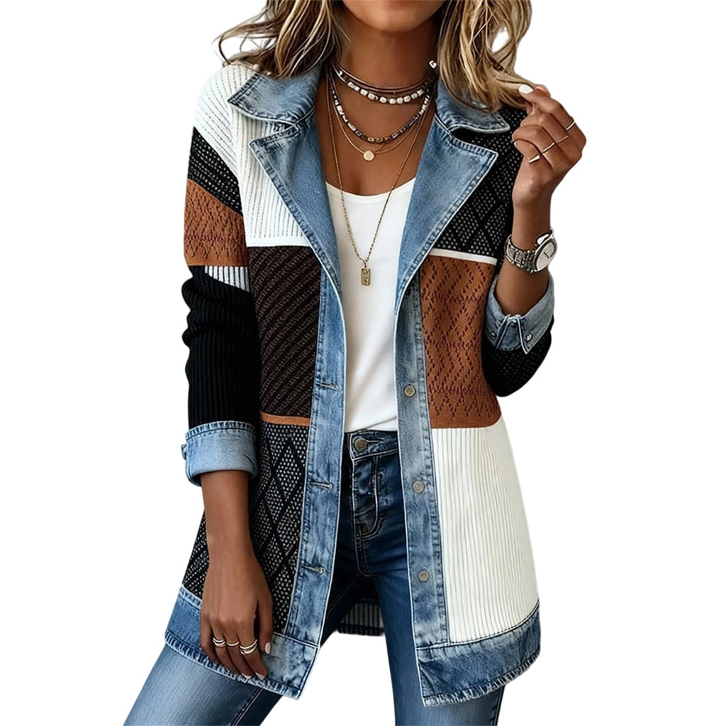 Beatrice | Denim Trim Ribbed Knit Jacket