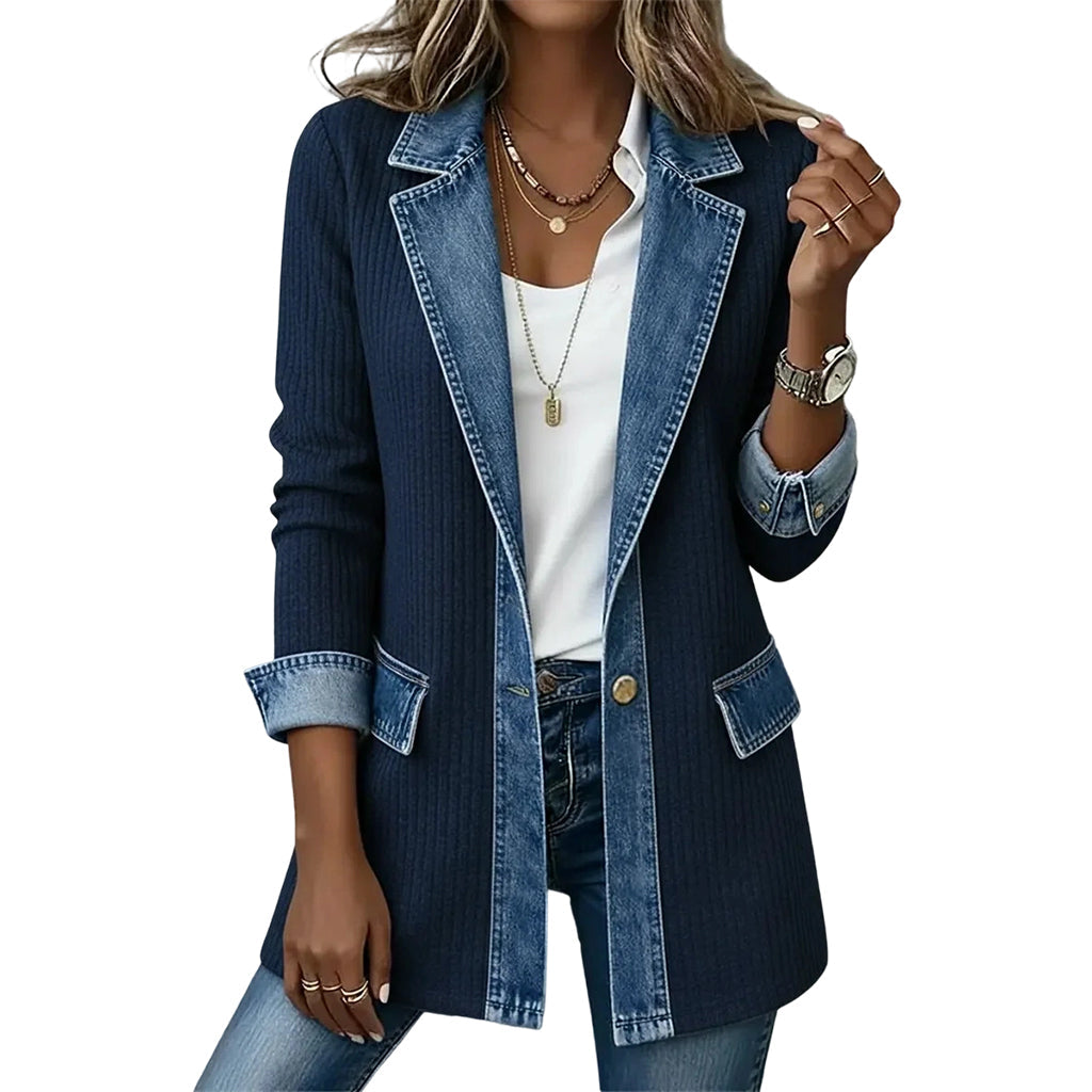 Beatrice | Denim Trim Ribbed Knit Jacket