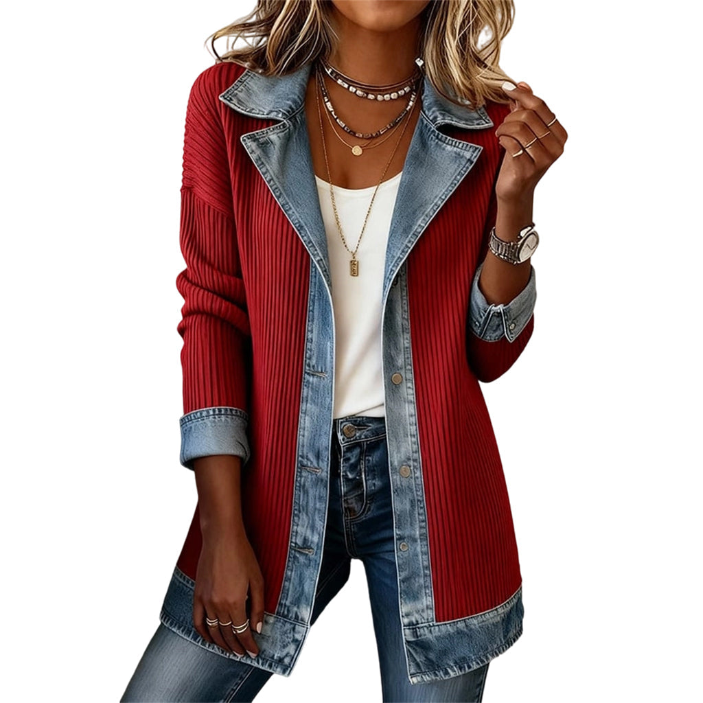 Beatrice | Denim Trim Ribbed Knit Jacket