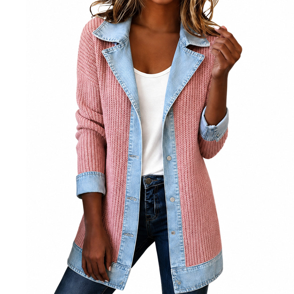 Beatrice | Denim Trim Ribbed Knit Jacket