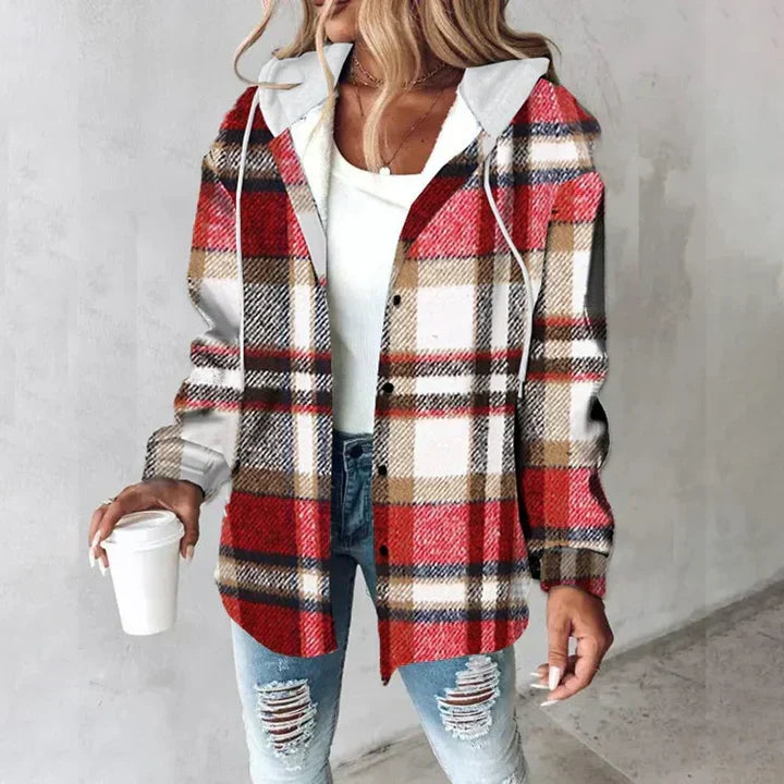 Hooded Plaid Shirt Jacket Carol